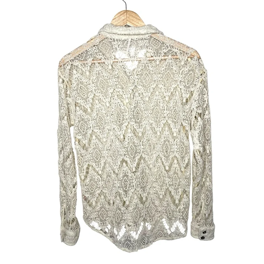 Free‎ People Until Sundown Shirt Crochet Lace Neutral Button Down Small
